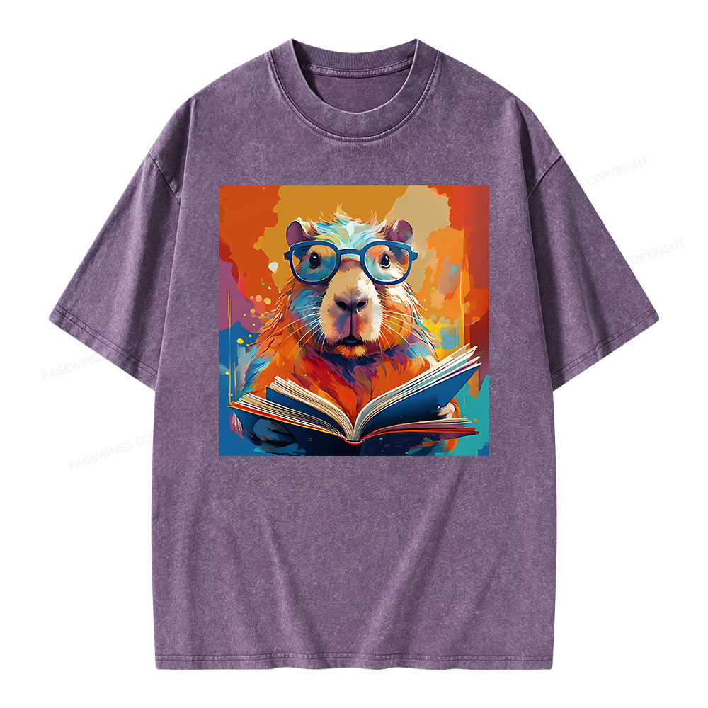 Pagewings Reading Capybara Unisex Washed T-shirt