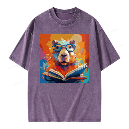 Pagewings Reading Capybara Unisex Washed T-shirt