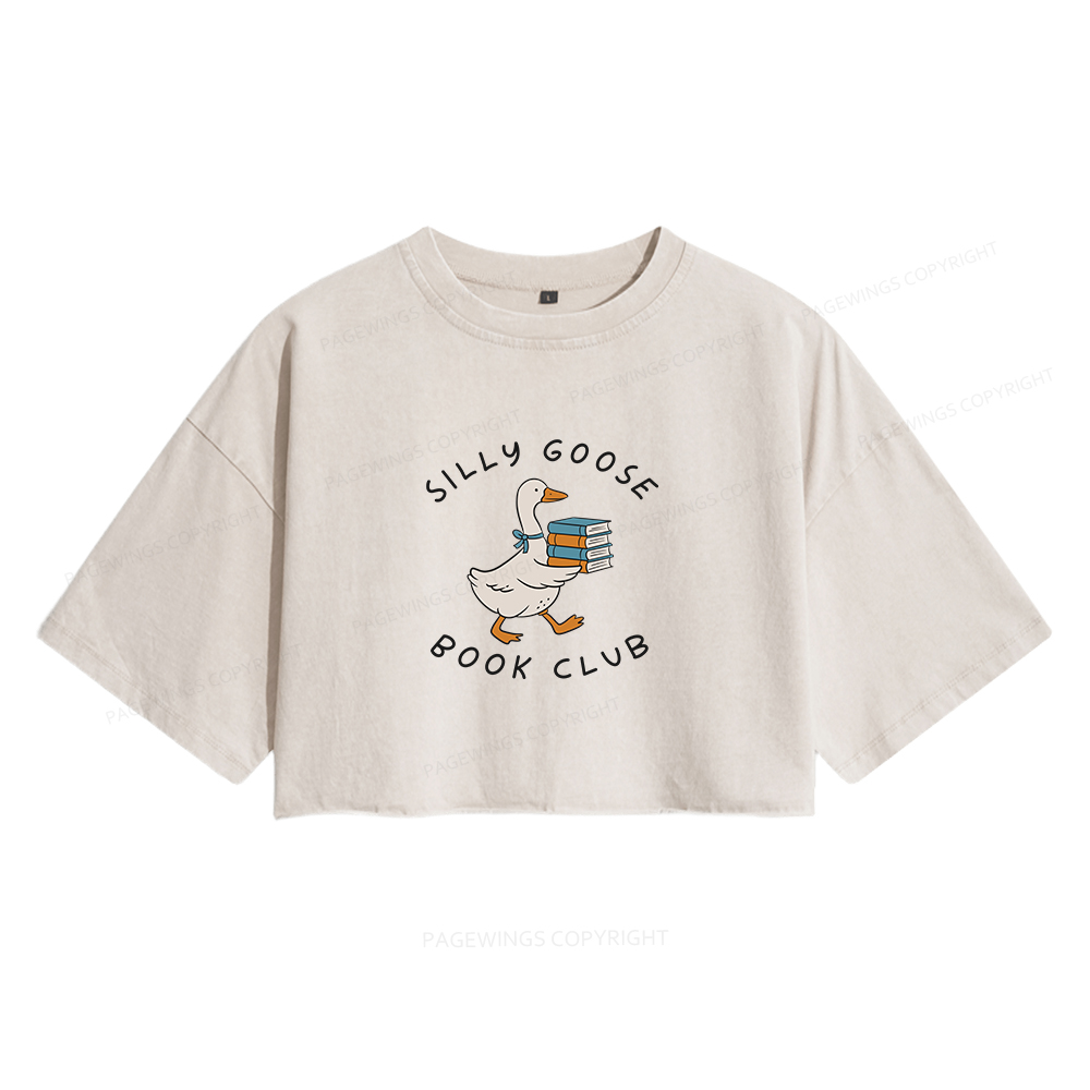 Pagewings Silly Goose Book Clu Women's Washed Cropped T-shirt