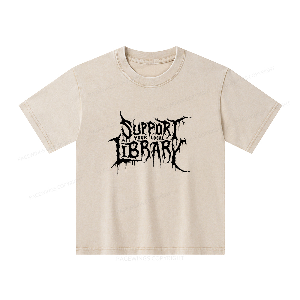 Pagewings Support Your Local Library Unisex Kids Washed T-shirt