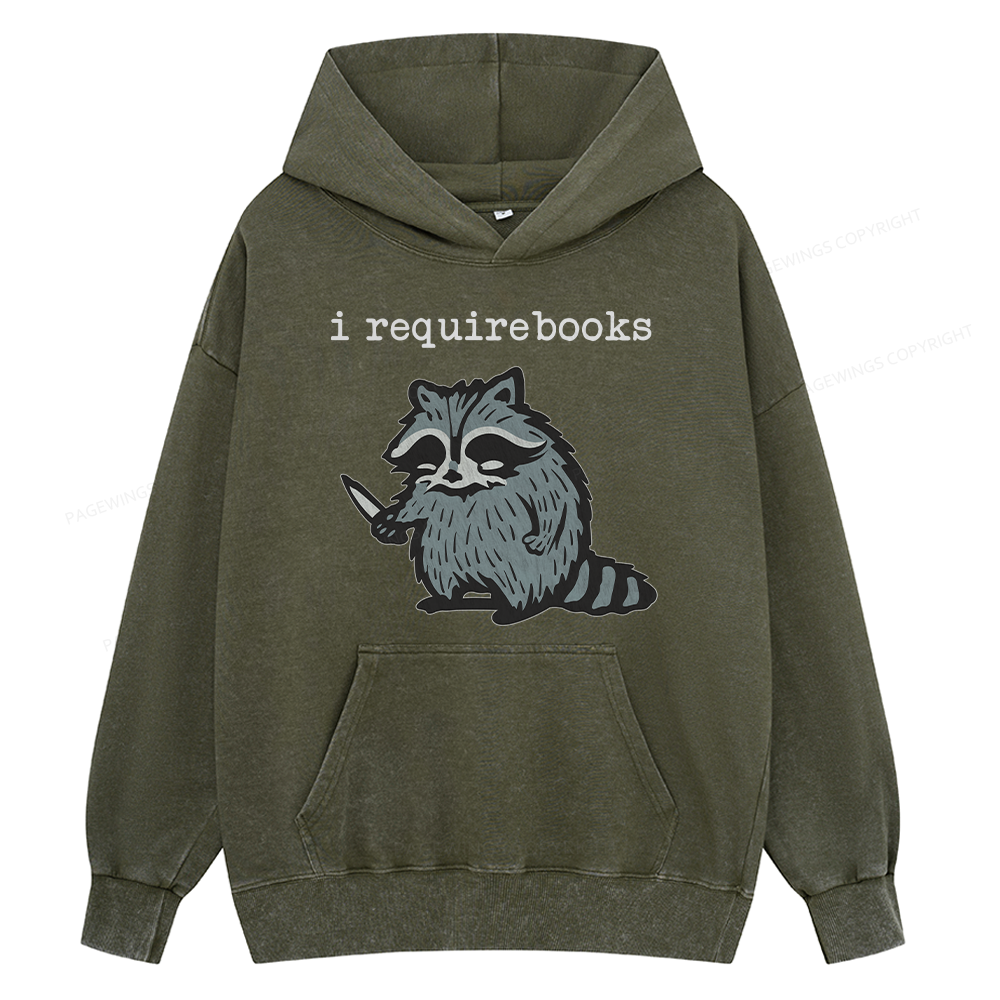 Pagewings I Require Books Unisex Washed Hoodie