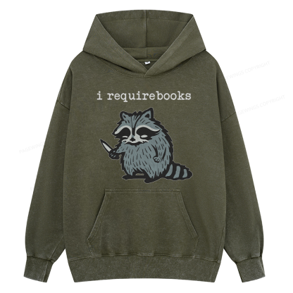 Pagewings I Require Books Unisex Washed Hoodie