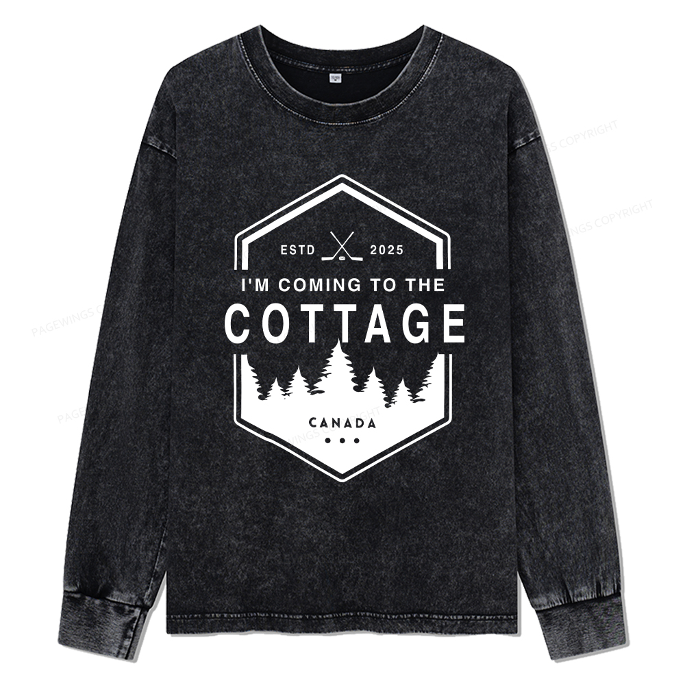 Pagewings Coming To The Cottage Unisex Washed Long Sleeve T-shirt