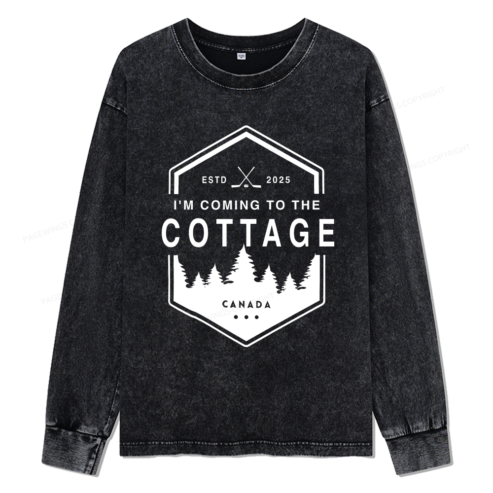 Pagewings Coming To The Cottage Unisex Washed Long Sleeve T-shirt