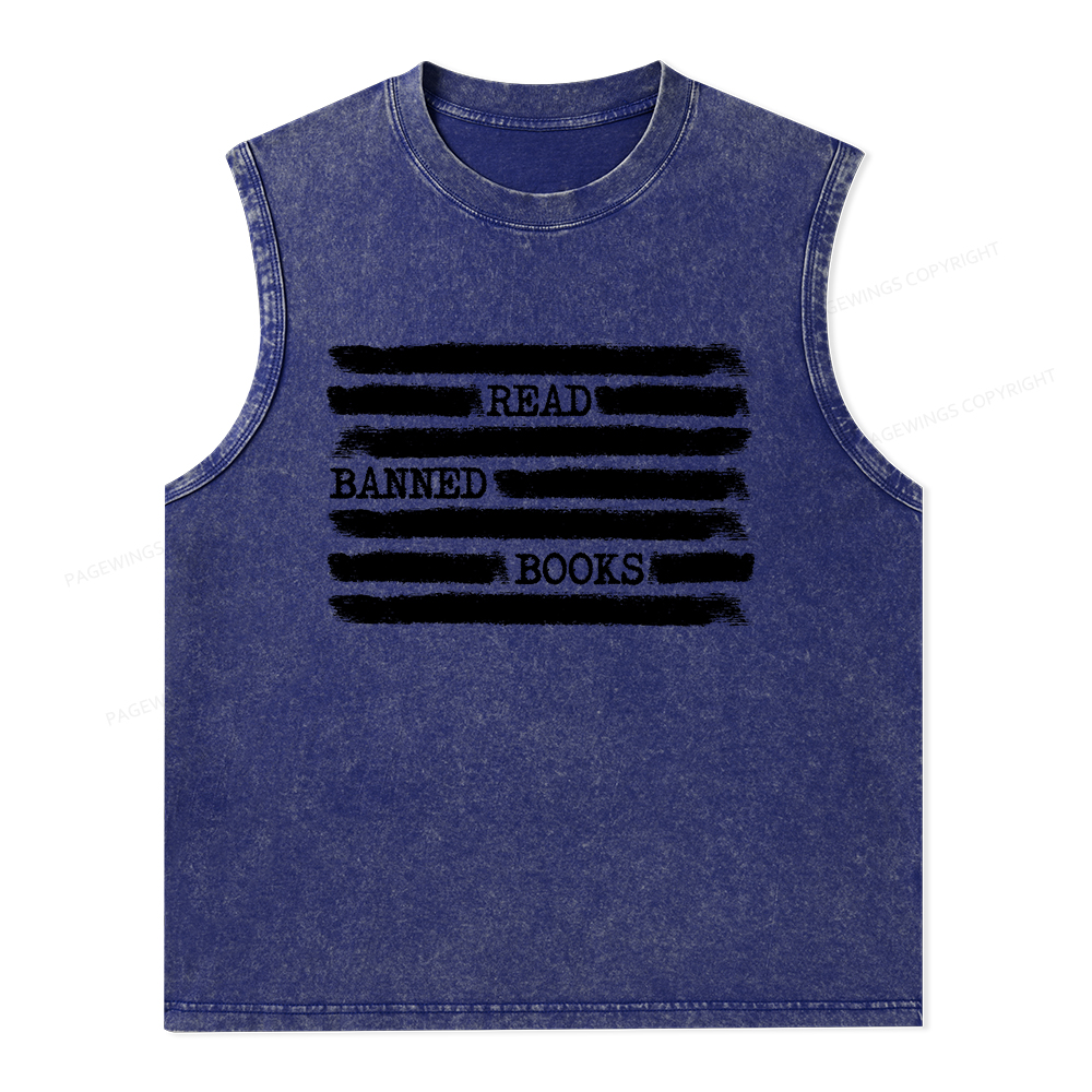 Pagewings Read Banned Books Bookworm Librarian Unisex Washed Tank Top