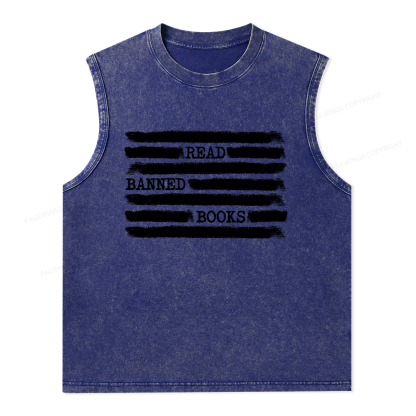 Pagewings Read Banned Books Bookworm Librarian Unisex Washed Tank Top