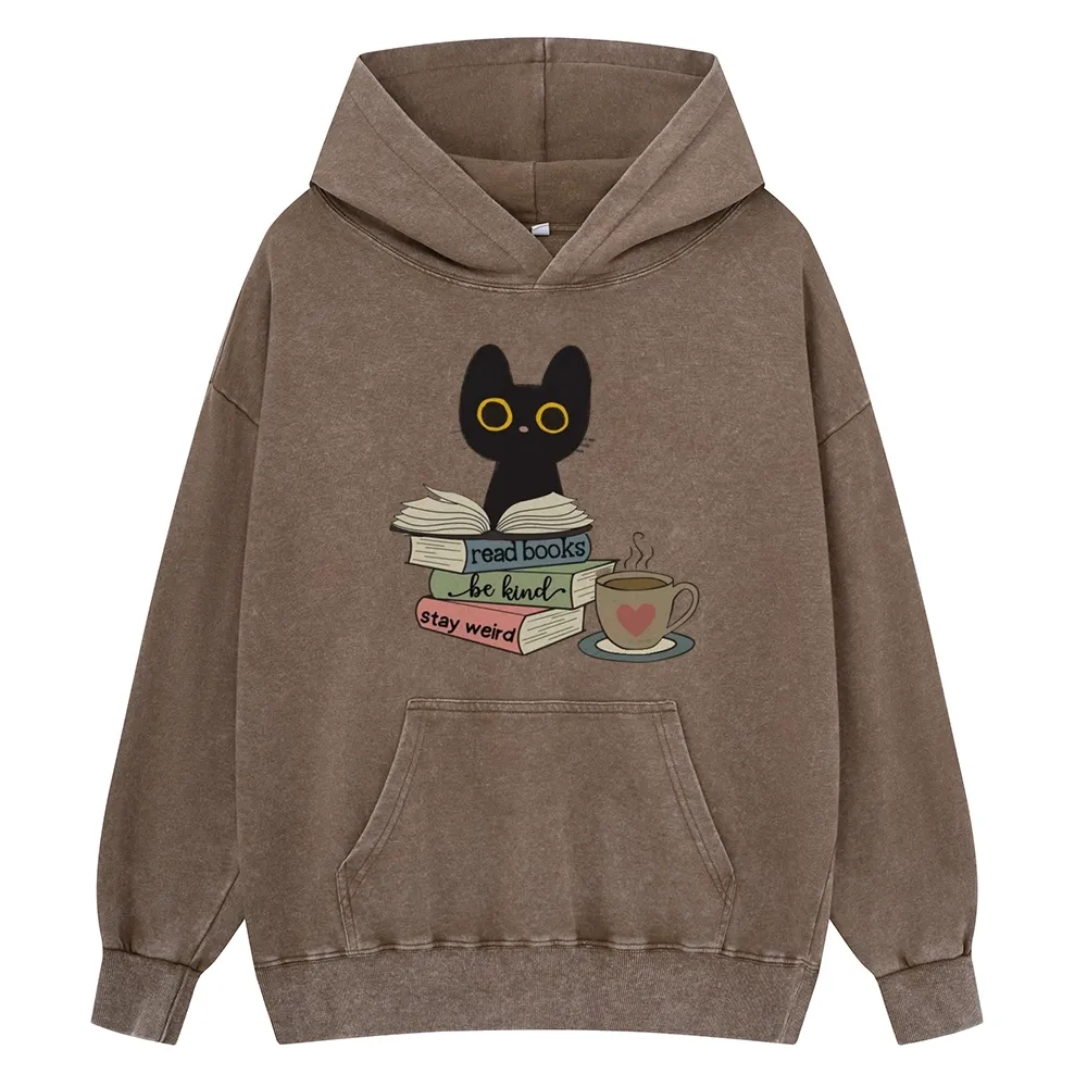 Pagewings Read Books Be Kind Stay Weird Unisex Washed Hoodie