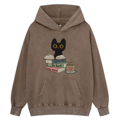 Pagewings Read Books Be Kind Stay Weird Unisex Washed Hoodie