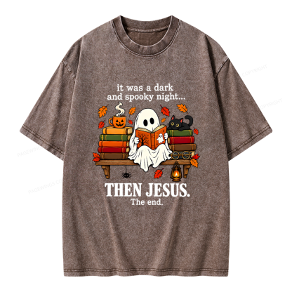 Pagewings It Was A Dark And Spooky Night Unisex Washed T-shirt