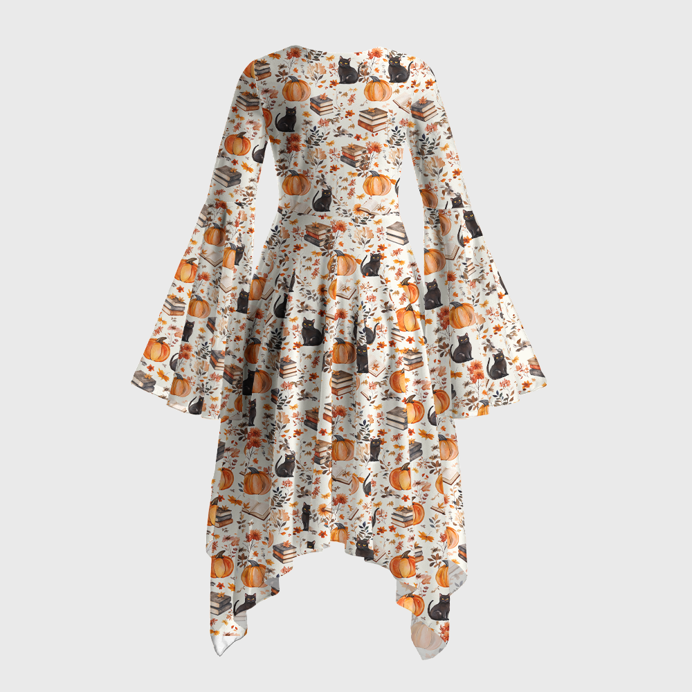 Pagewings Halloween Bookish Reading Bell Sleeve Dress