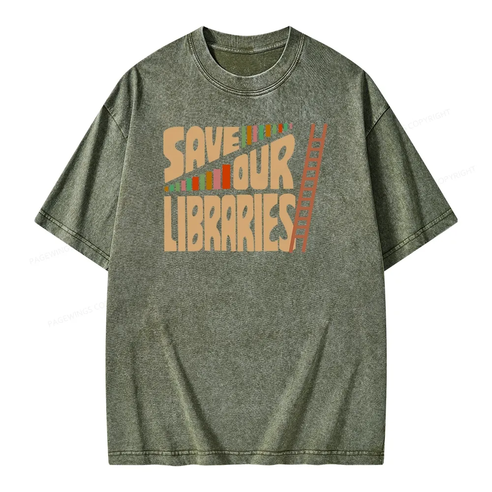 Pagewing Save Our Librarys Unisex Washed T-shirt