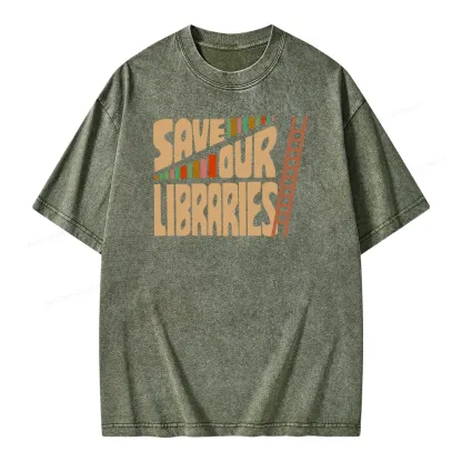 Pagewing Save Our Librarys Unisex Washed T-shirt
