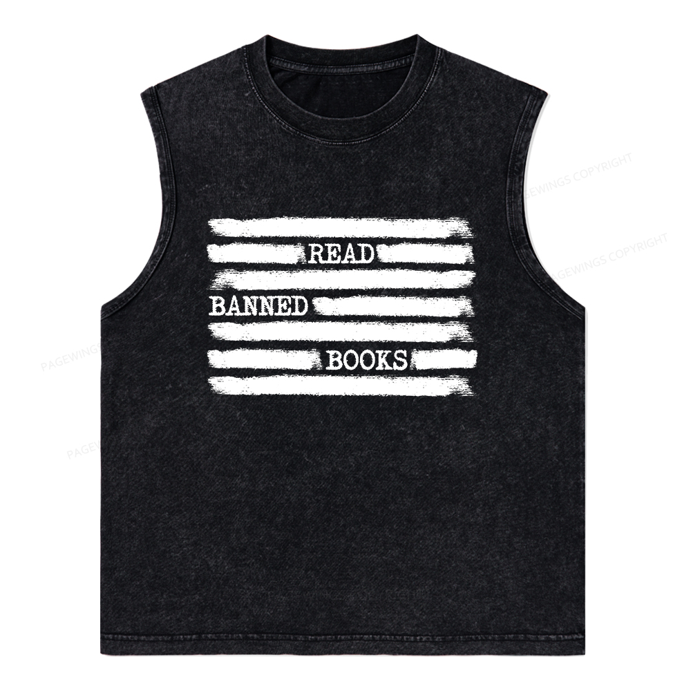 Pagewings Read Banned Books Bookworm Librarian Unisex Washed Tank Top