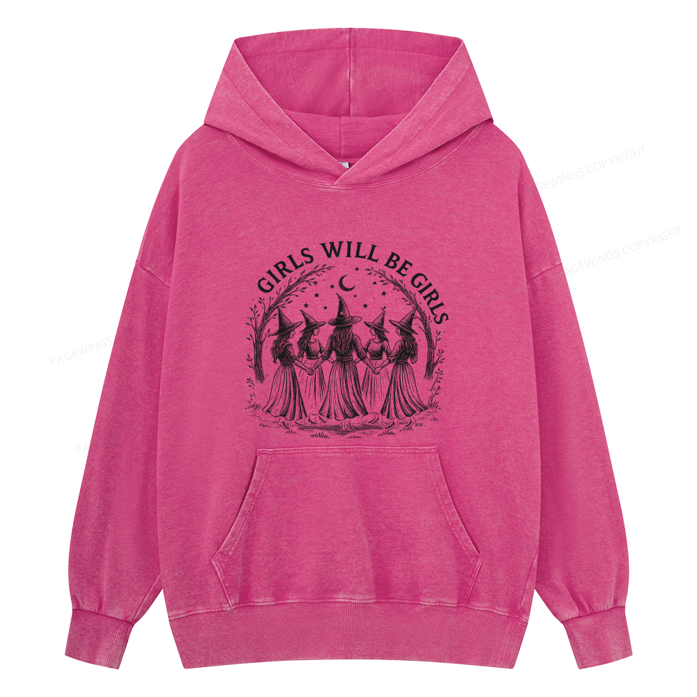 Pagewings Girls Will Be Girls Unisex Washed Hoodie