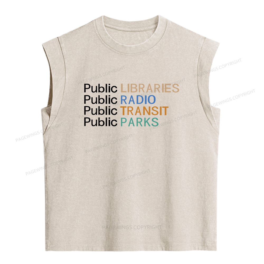 Pagewings Public Libraries Radio Transit Parks Women's Washed Tank Top