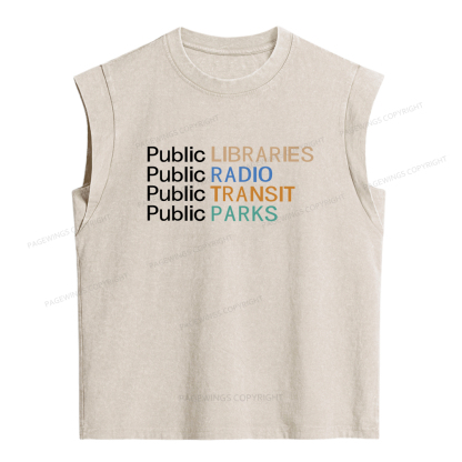 Pagewings Public Libraries Radio Transit Parks Women's Washed Tank Top