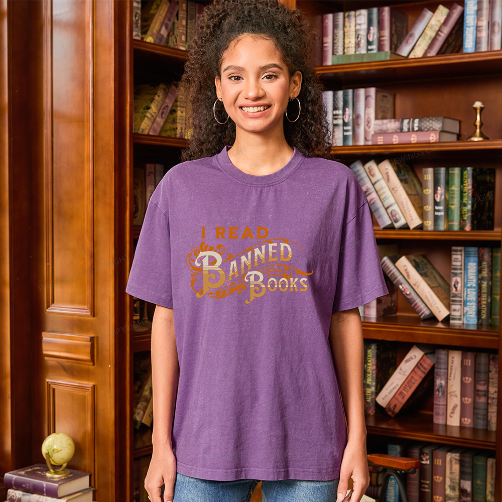 Pagewings I Read Banned Books Unisex Washed T-shirt