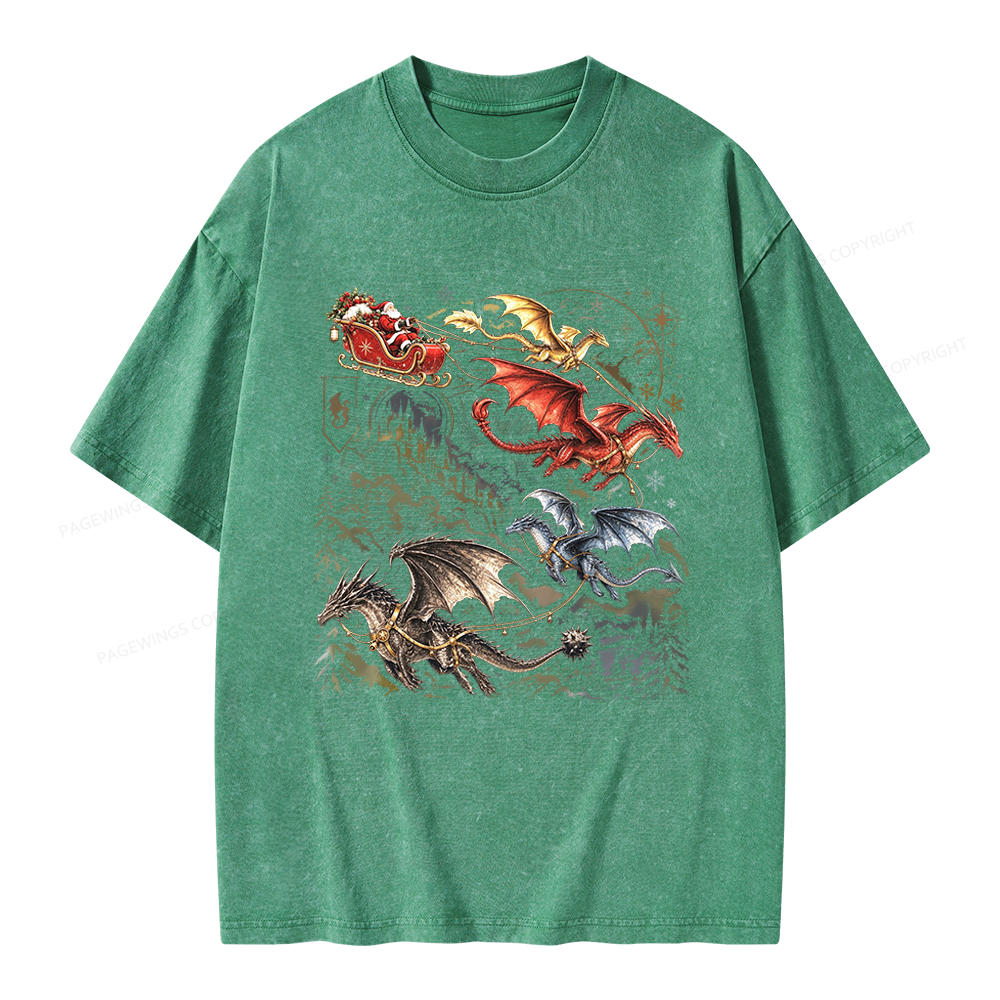 Pagewings Dragon Rider Holiday Unisex Washed T-shirt