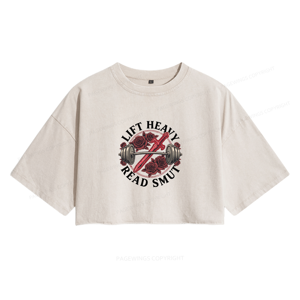 Pagewings Lift Heavy Read Smut Women's Washed Cropped T-shirt
