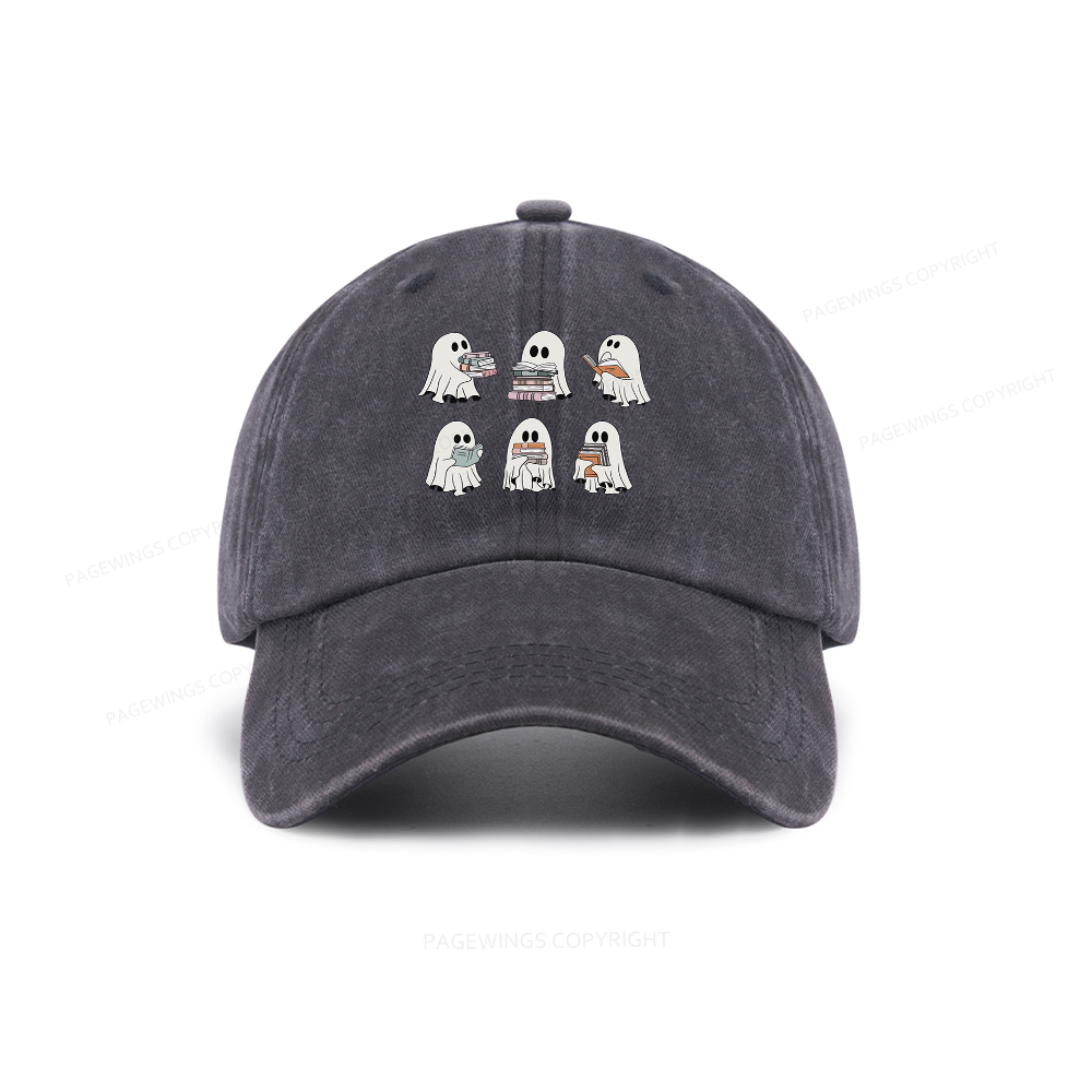Pagewings Ghost Reading Halloween Washed Cap