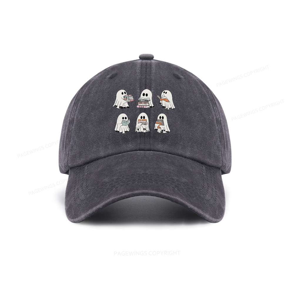 Pagewings Ghost Reading Halloween Washed Cap