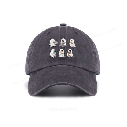 Pagewings Ghost Reading Halloween Washed Cap