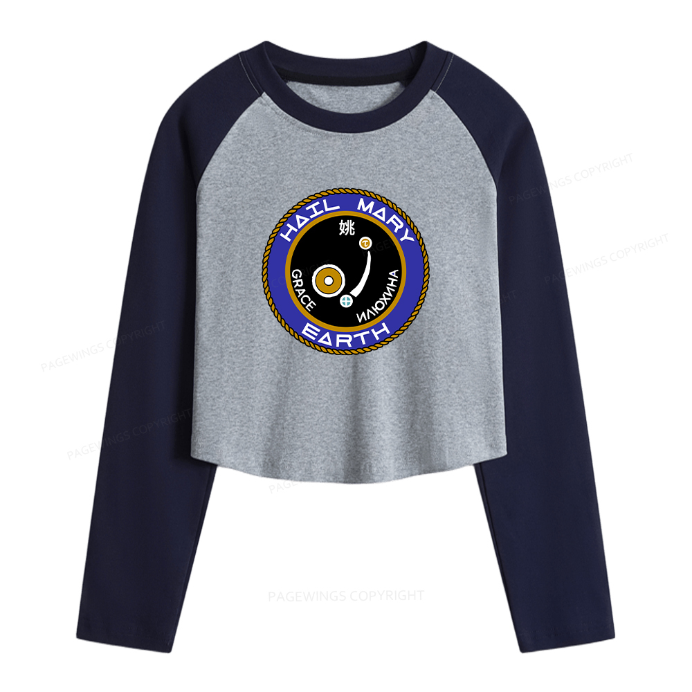 Pagewings Mission Patch Women Long Sleeve Crop Raglan T-shirt