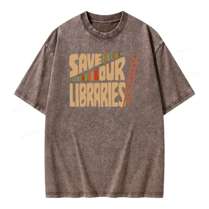 Pagewing Save Our Librarys Unisex Washed T-shirt