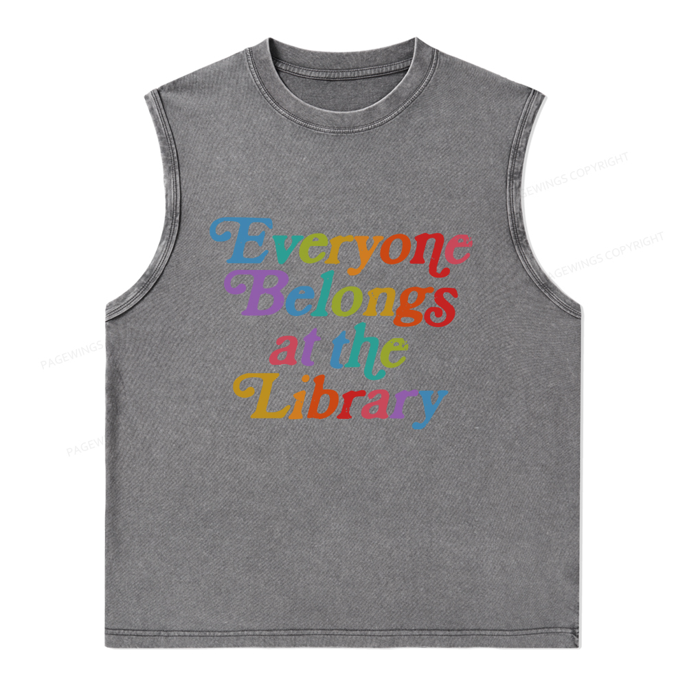 Pagewings Everyone belongs at the library Unisex Washed Tank Top