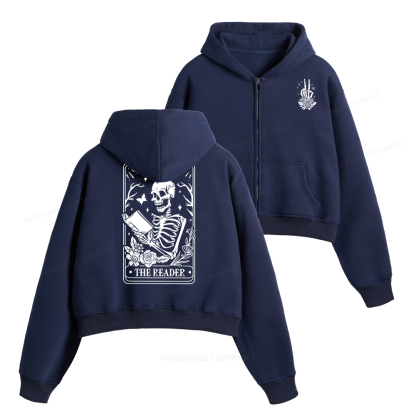 Pagewings The Reader Tarot Card Front And Back Printing Fleece Zip-Up Hoodie