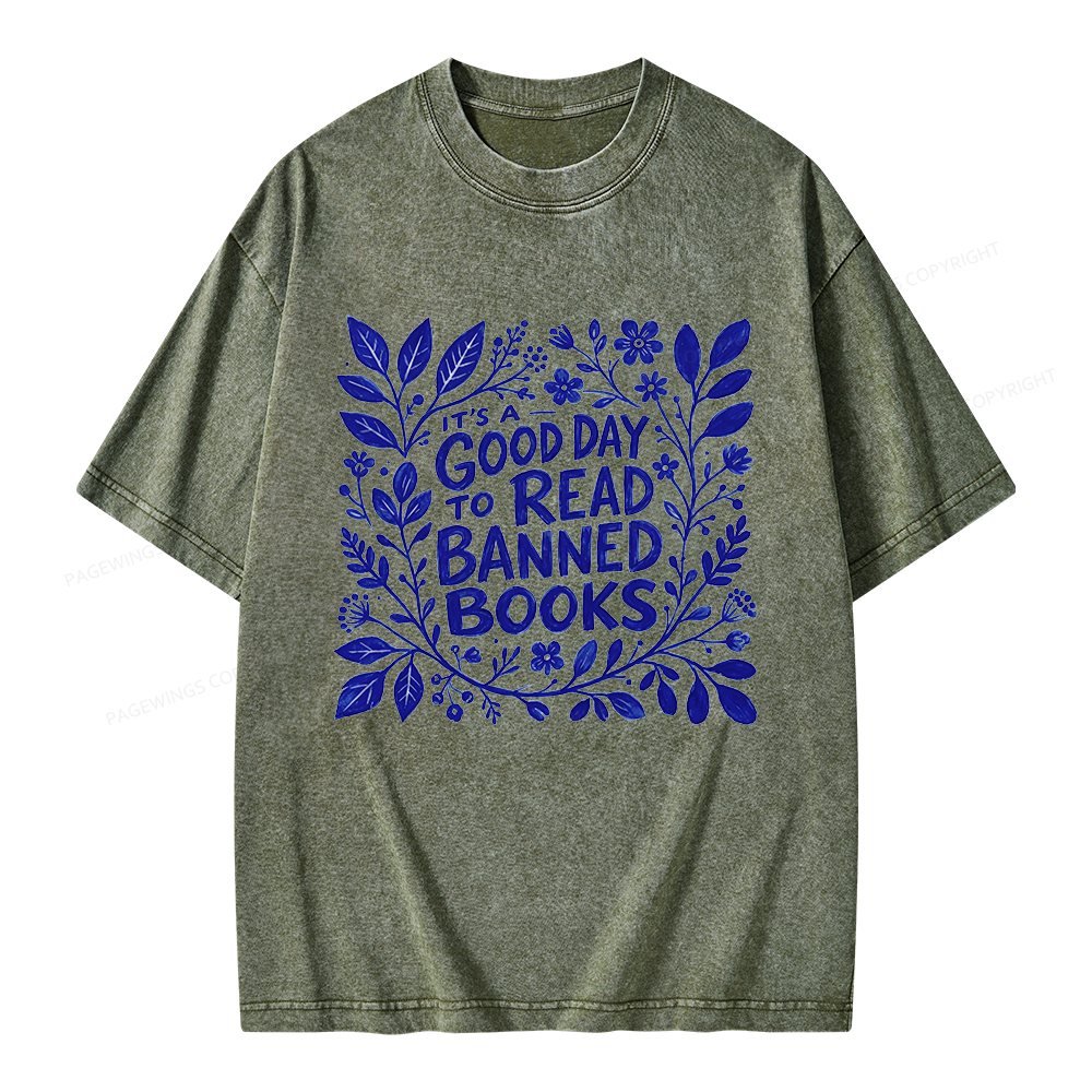 Pagewings It‘s A Good Day To Read Banned Books Unisex Washed T-shirt