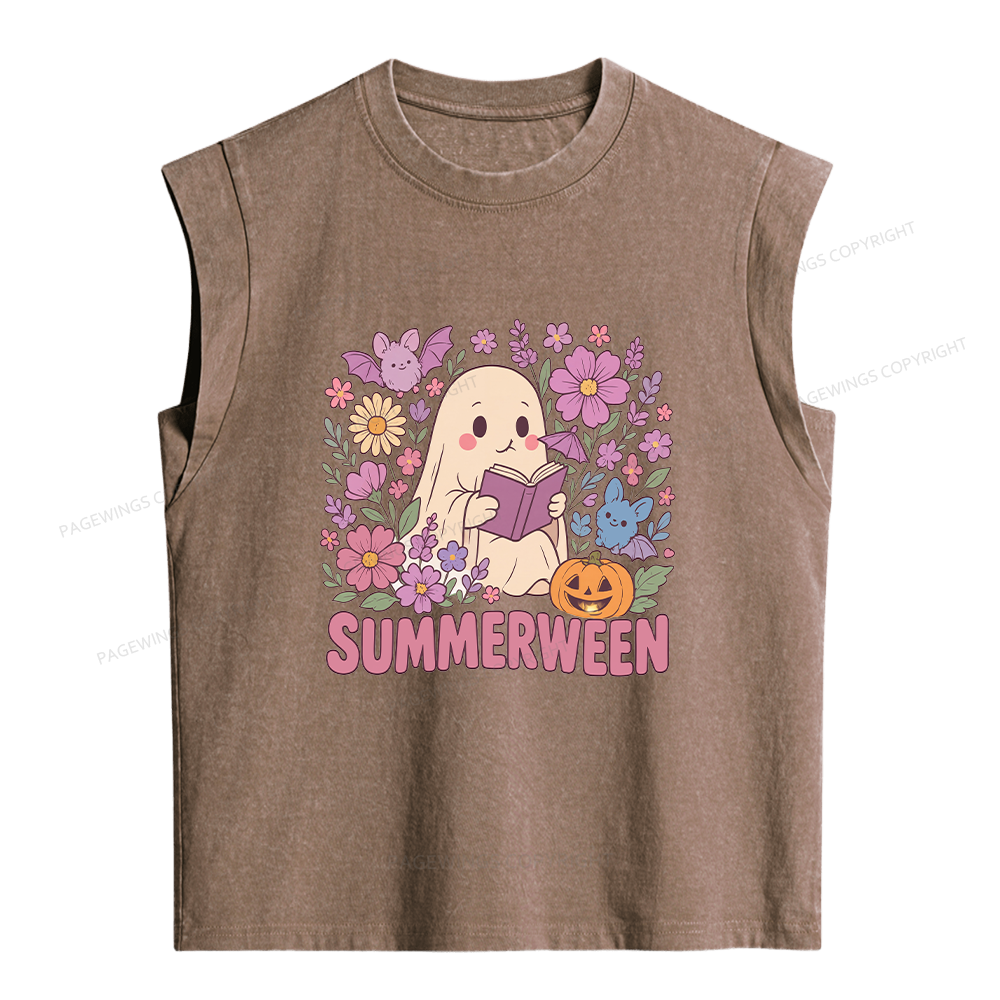 Pagewing Ghost Summerween Women's Washed Tank Top