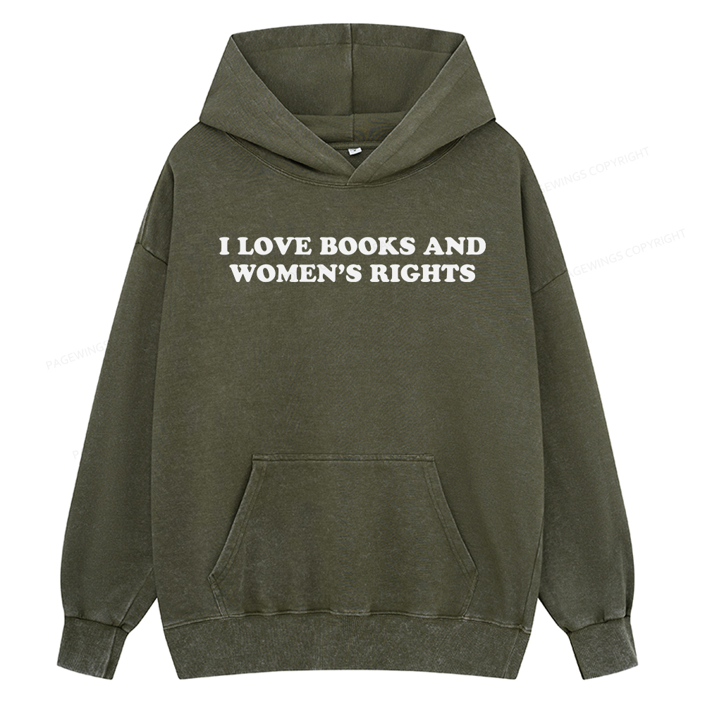 Pagewings I Love Books And Women's Rights Unisex Washed Hoodie