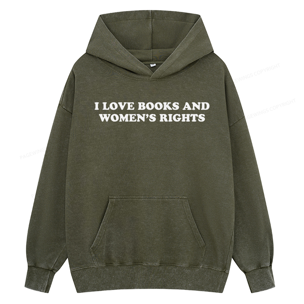 Pagewings I Love Books And Women's Rights Unisex Washed Hoodie