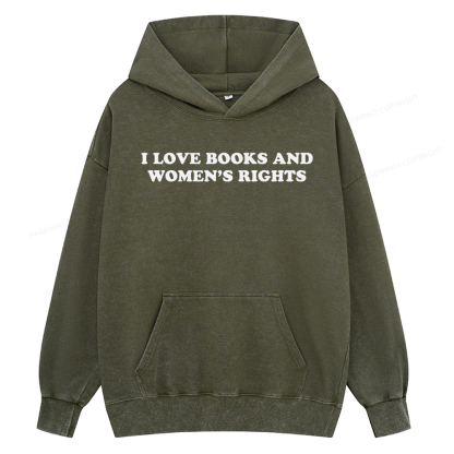 Pagewings I Love Books And Women's Rights Unisex Washed Hoodie