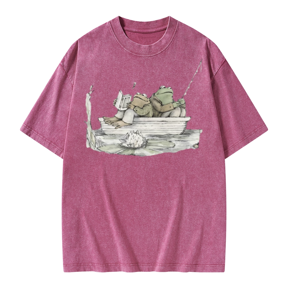 Pagewings Frog Reading Unisex Washed T-shirt