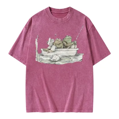 Pagewings Frog Reading Unisex Washed T-shirt