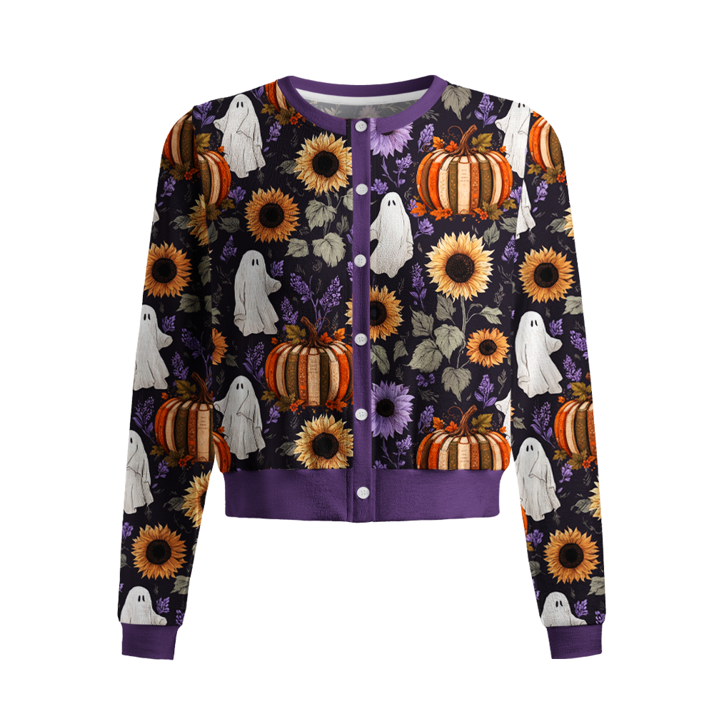 Pagewings Pumpkin Book Crew Neck Cardigan Sweaters