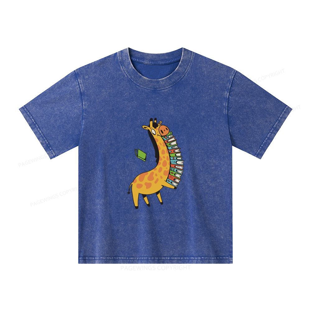Pagewings Book Giraff Unisex Kids Washed T-shirt