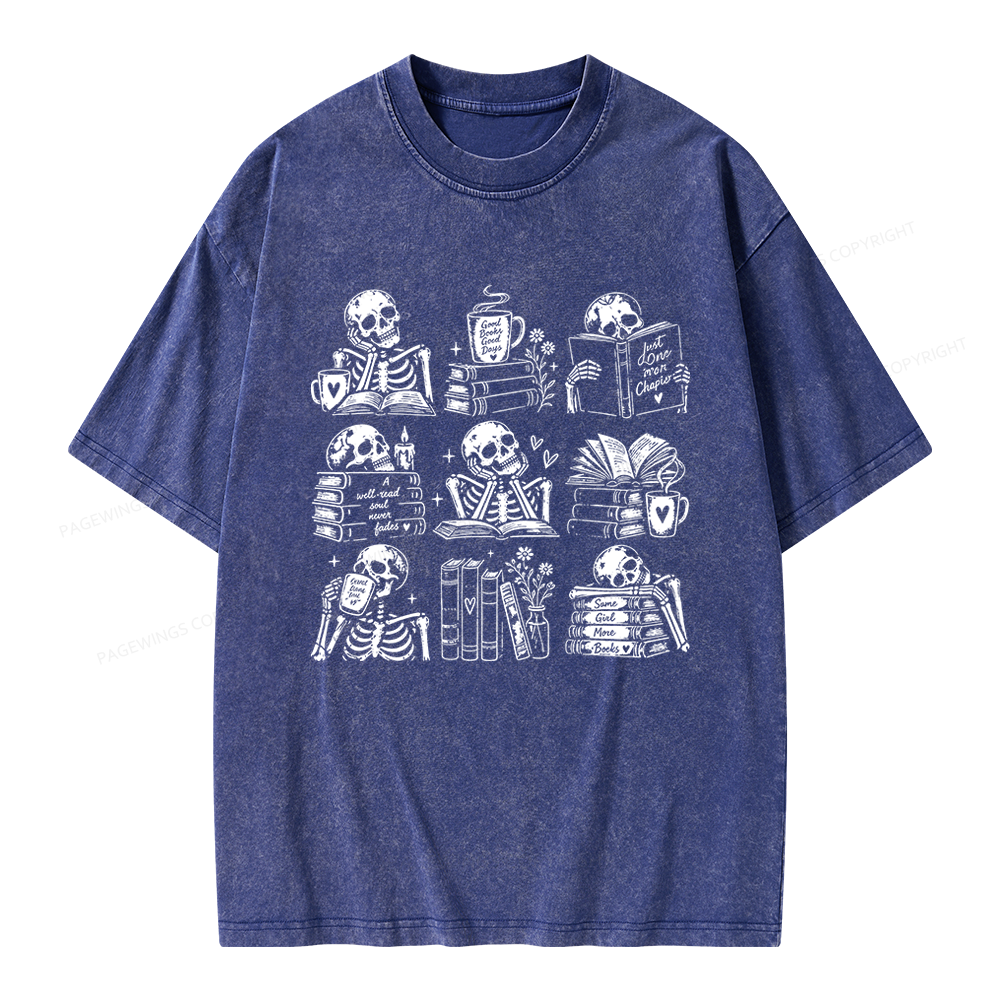 Pagewings Bookish Skeleton Unisex Washed T-shirt