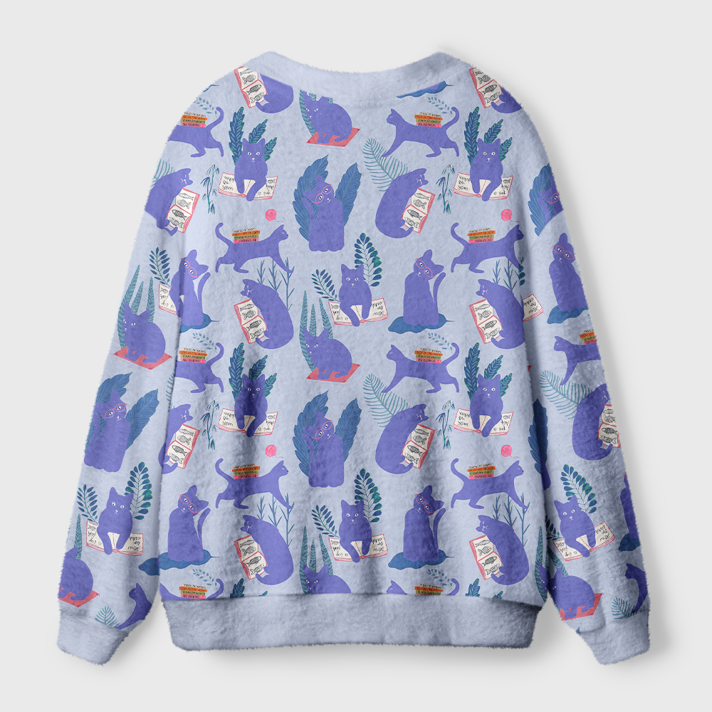 Pagewings Cat Book Lover Light Knit Unisex Cardigan Sweaters