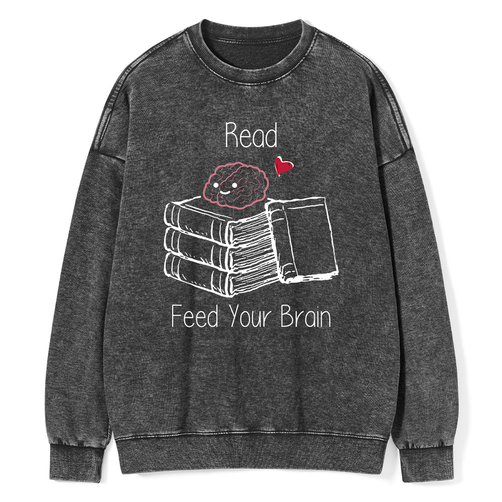 Pagewings Read Feed Your Brain Unisex Washed Sweatshirt