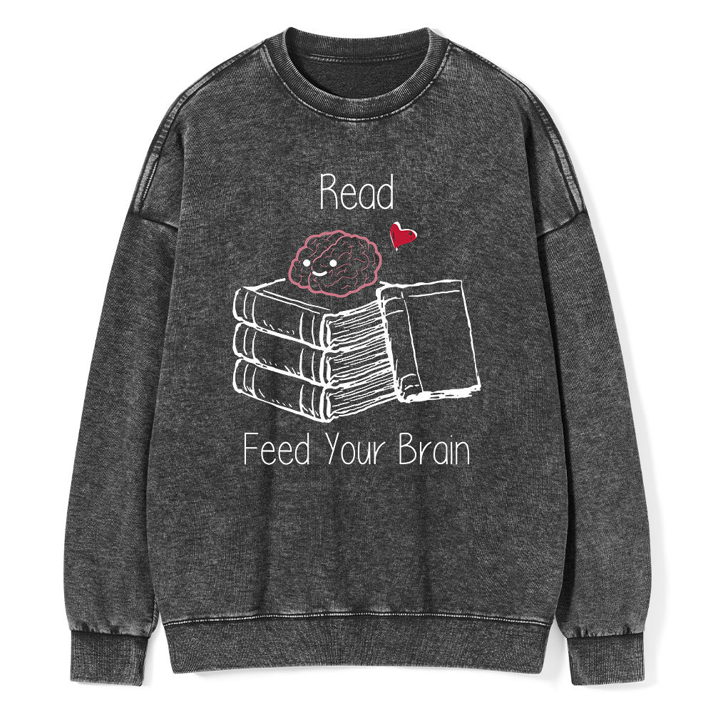 Pagewings Read Feed Your Brain Unisex Washed Sweatshirt