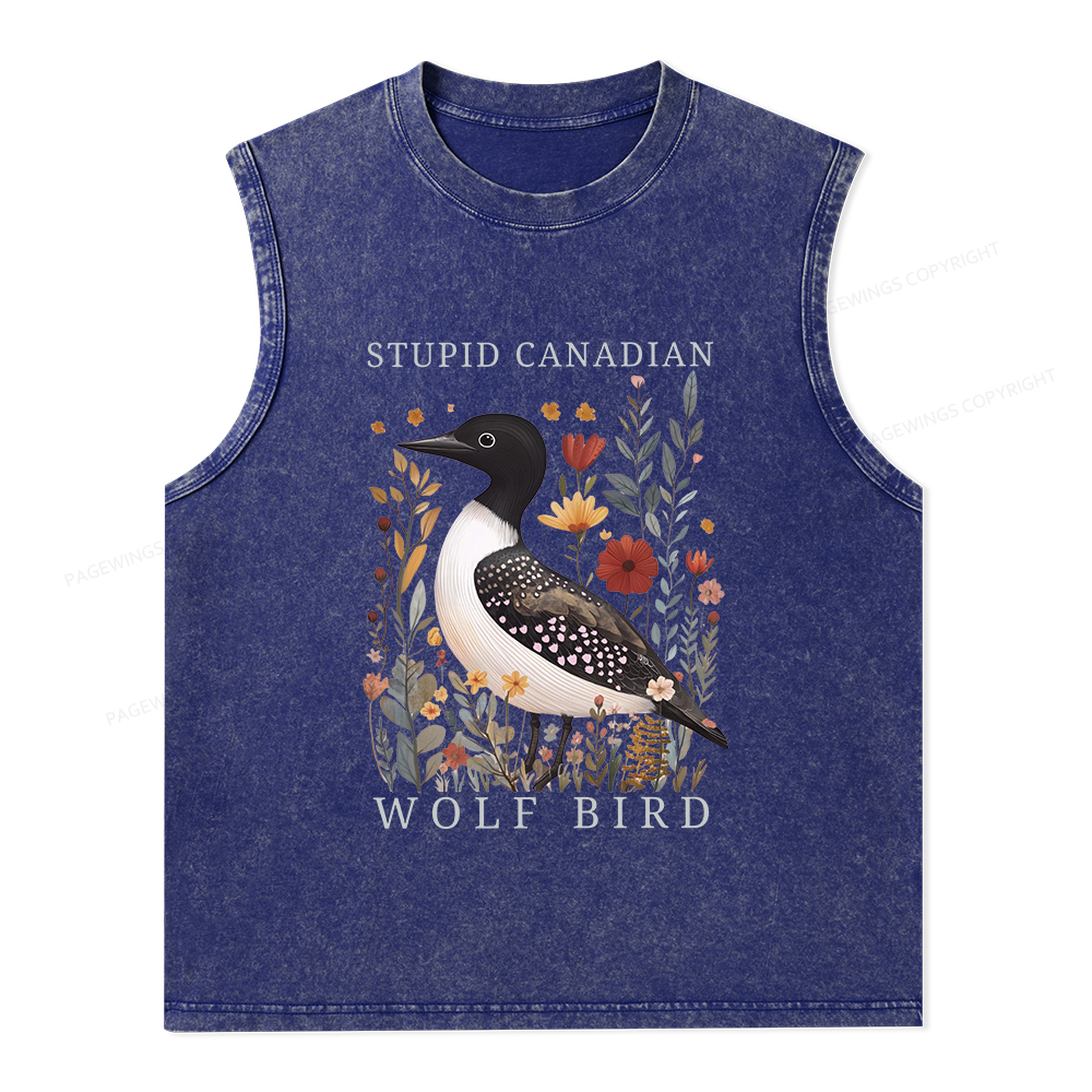 Pagewings Stupid Canadian Wolf Bird Unisex Washed Tank Top