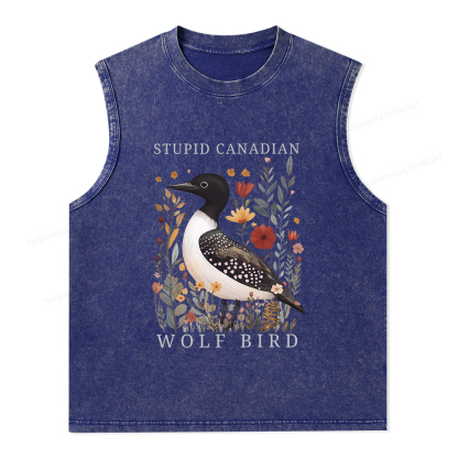 Pagewings Stupid Canadian Wolf Bird Unisex Washed Tank Top