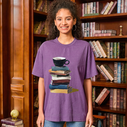 Pagewings Mini Coffee and Books Unisex Washed T-shirt