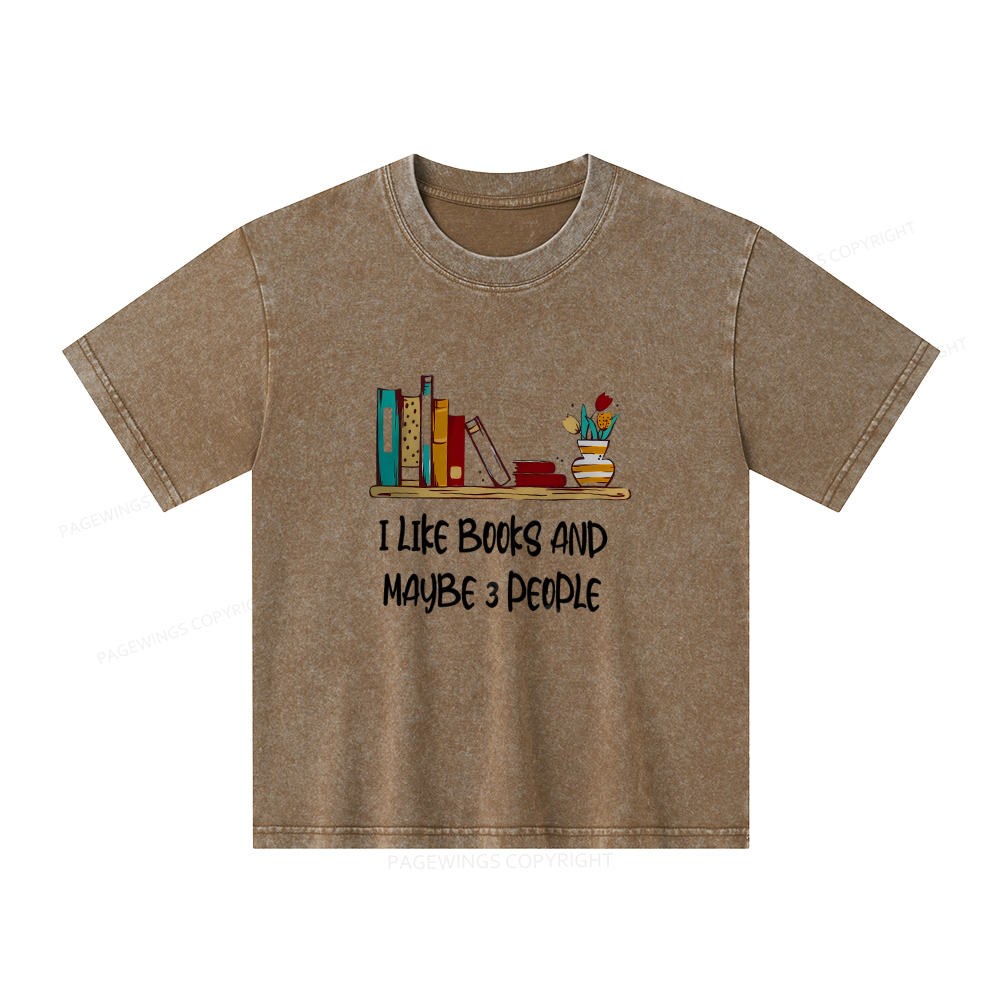 Pagewings I Like Books World Unisex Kids Washed T-shirt