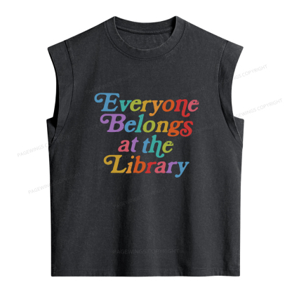 Pagewings Everyone belongs at the library Women's Washed Tank Top