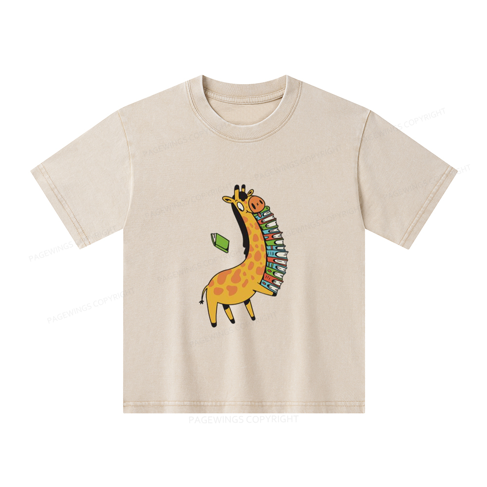Pagewings Book Giraff Unisex Kids Washed T-shirt