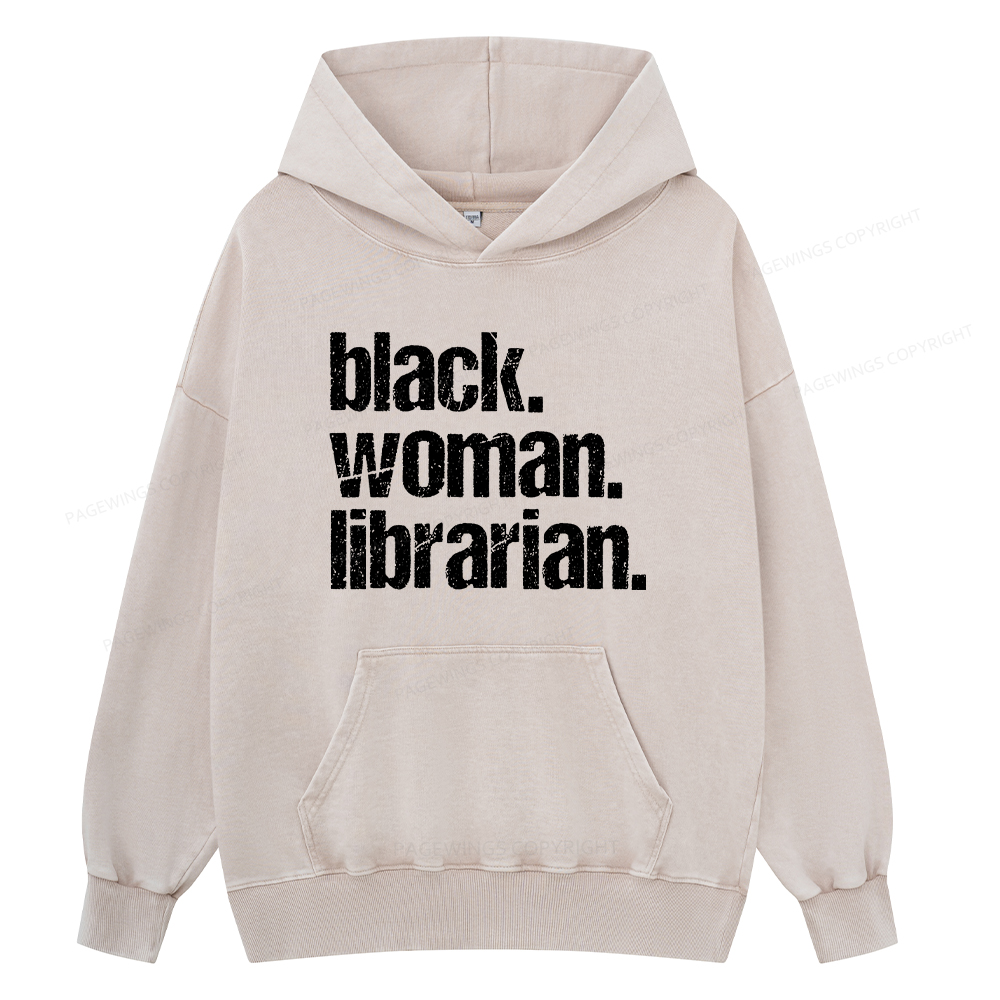 Pagewings Black Woman Librarian Unisex Washed Hoodie